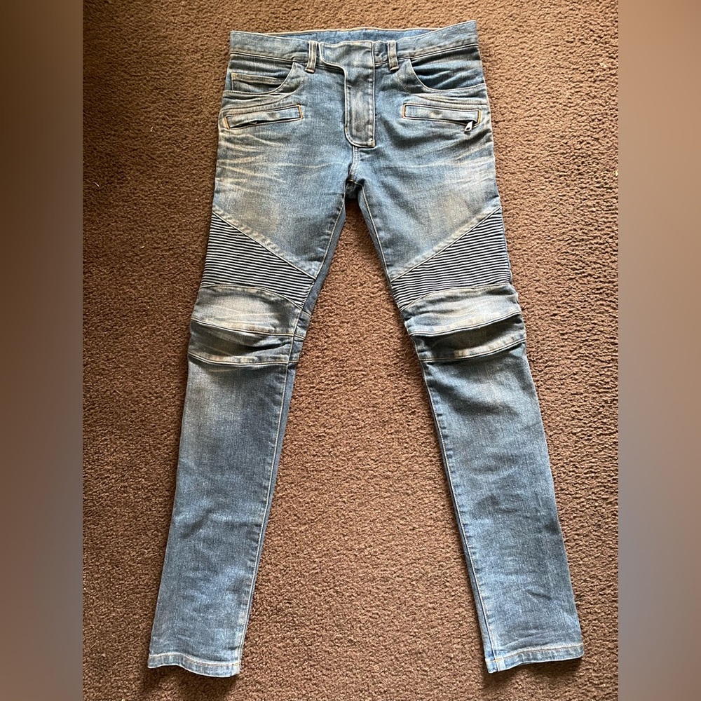 Balmain sand wash blue moto biker jeans sz. 29
